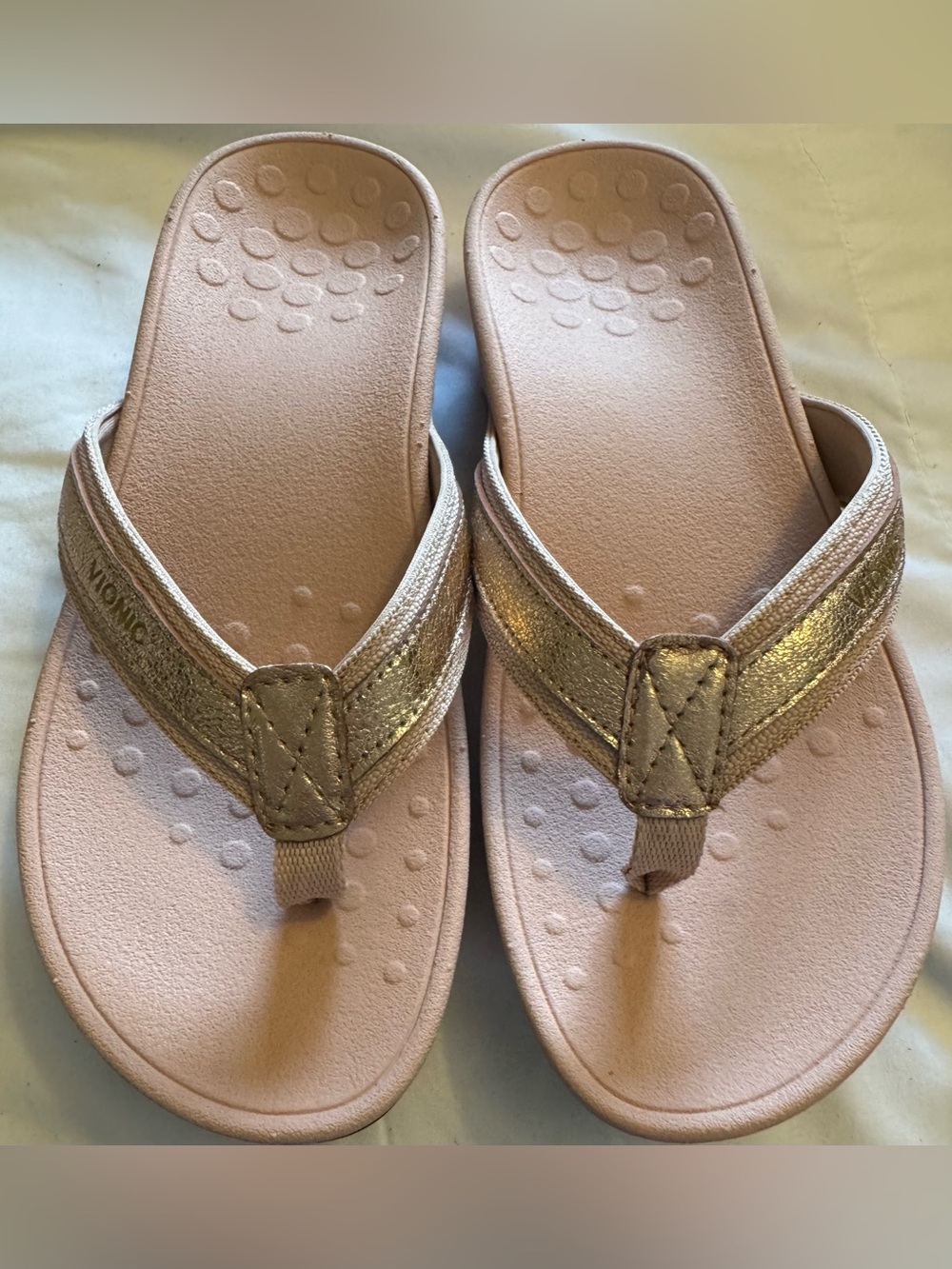 Vionic Pink Sandal with Gold Metallic Strap